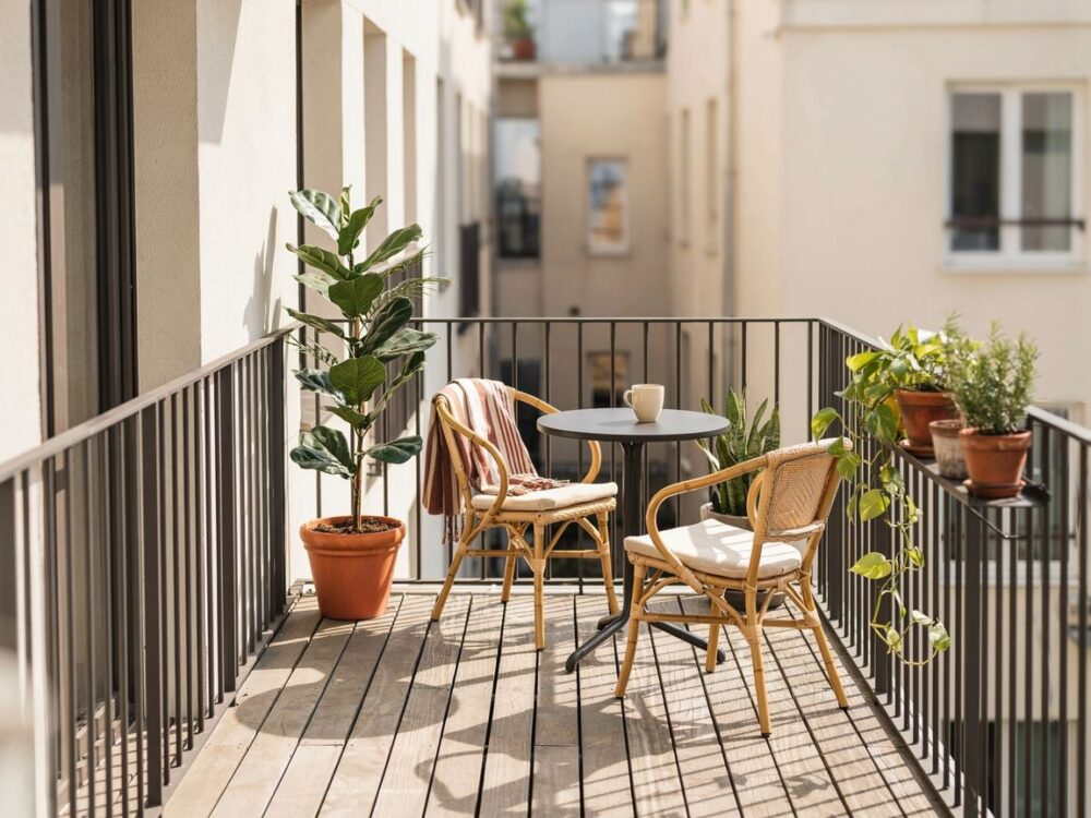 mały balkon z meblami