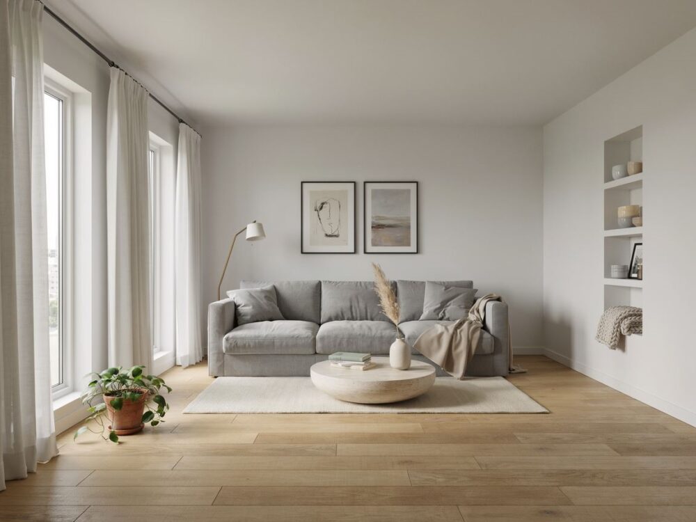 minimalistyczny salon w szarości
